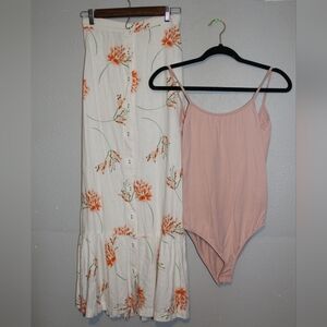 Zara Bodysuit & UO linen Maxi Skirt